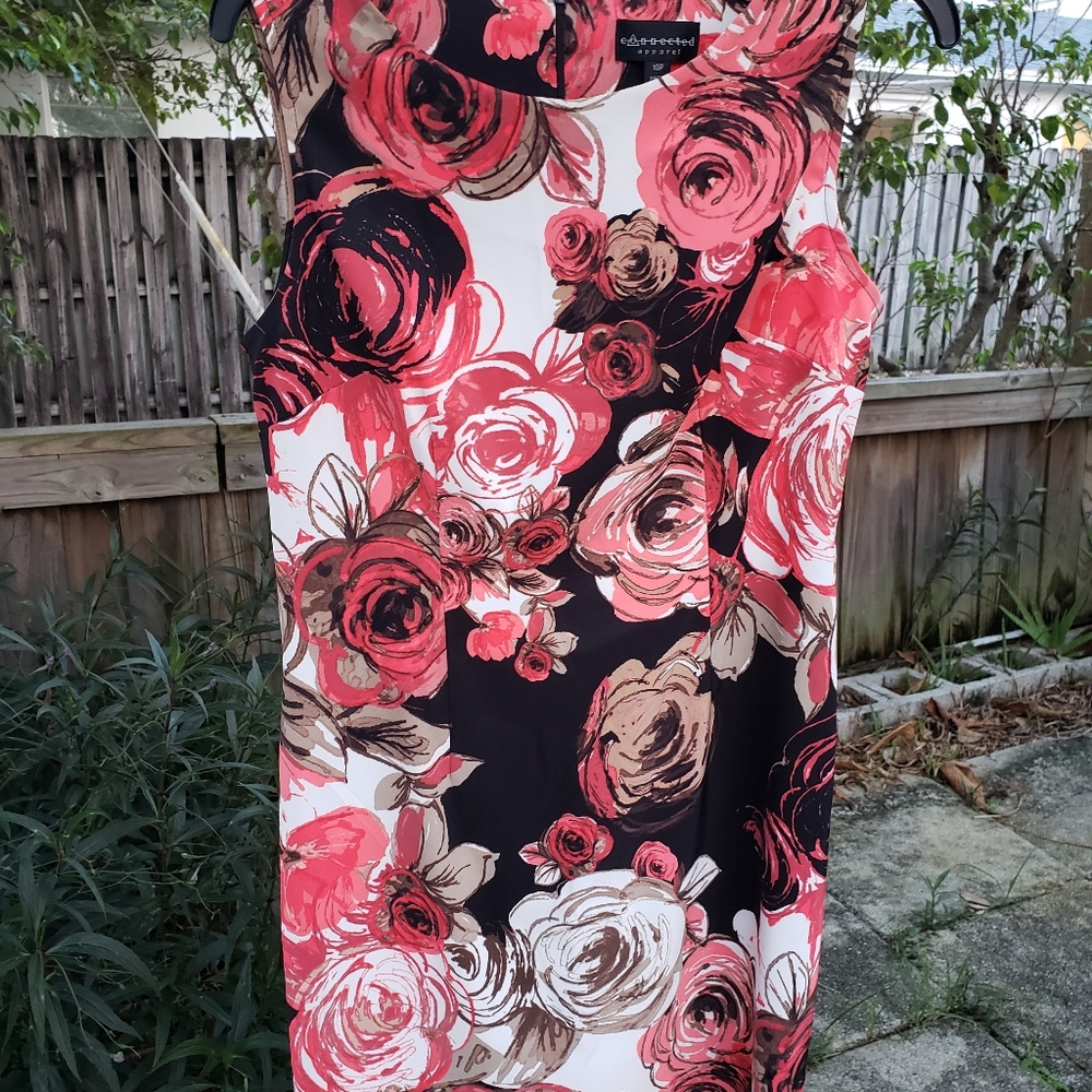 Coral and black floral dress